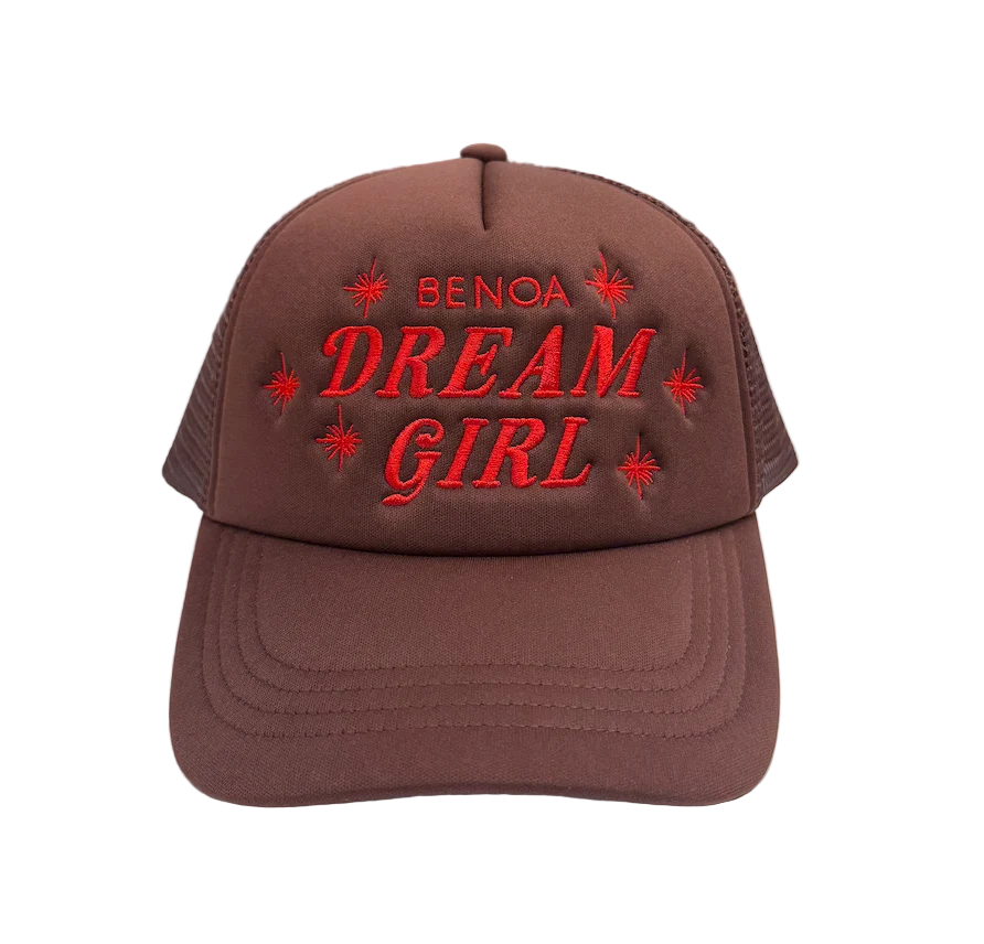 "Dream Girl" Embroidered Trucker Hat - Brown w/ Red - Image 6