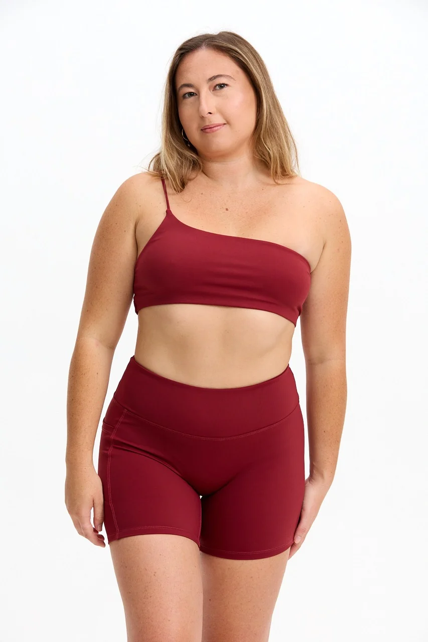 One Shoulder Sports Bra - Cherry - Image 6