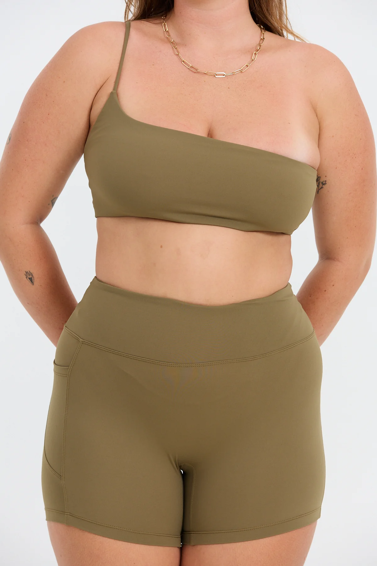 One Shoulder Sports Bra - Khaki - Image 10