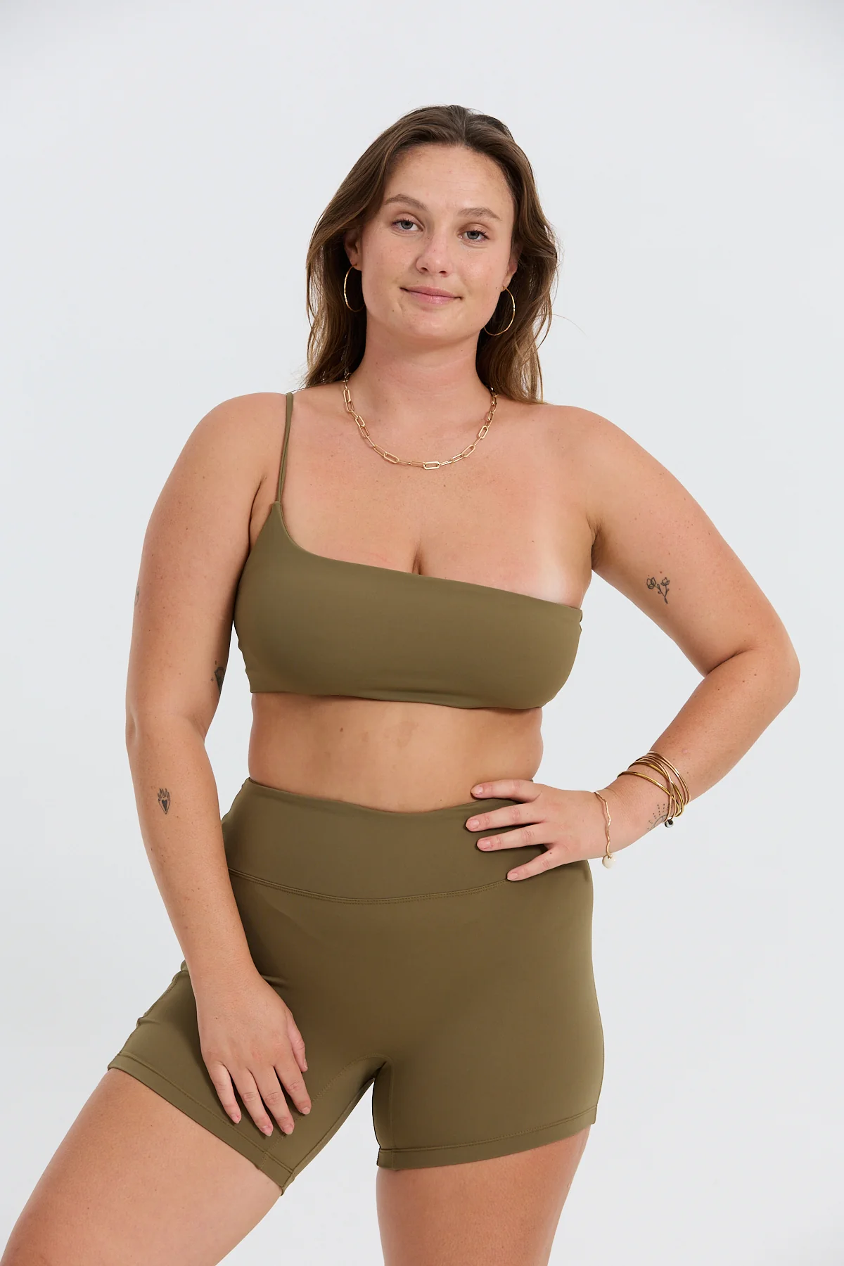 One Shoulder Sports Bra - Khaki - Image 7